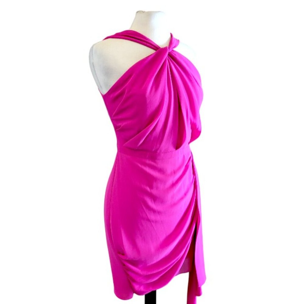 Badgley Mischka Belle Poppy Front Twist Hot Pink Cocktail Dress - 6 - Picture 4 of 12